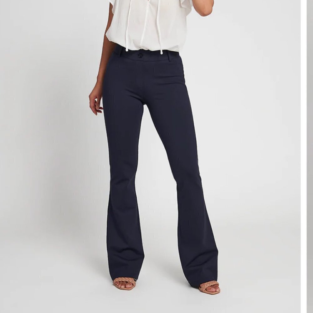 BETABRAND NAVY RAYON NYLON BOOTCUT FLARED STRETCH YOGA PANTS - M
